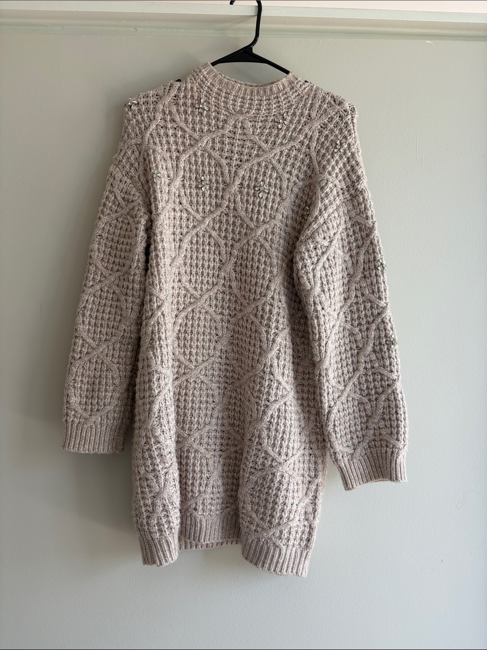 Express Long-Sleeve Cable Knit Sweater Dress - Beige